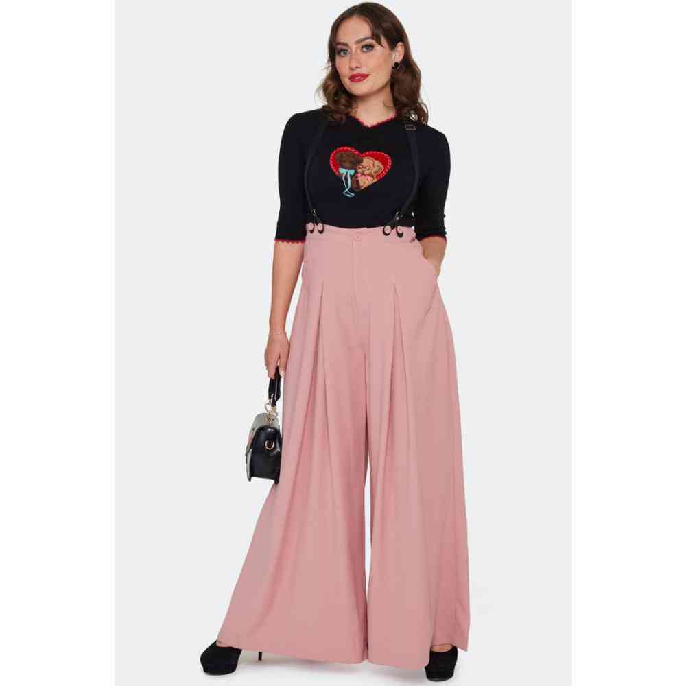Voodoo Vixen - Suspenders Trousers Mauve Weite Hose - Rosa